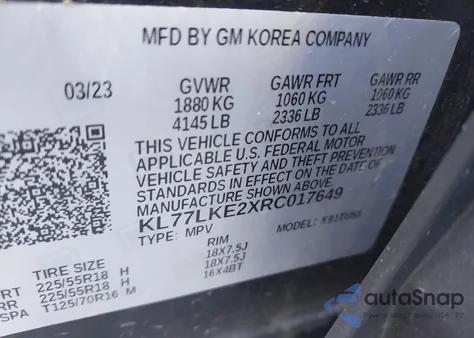 2024 Chevrolet Trax Fwd Activ from USA, damaged, VIN KL77LKE2XRC017649